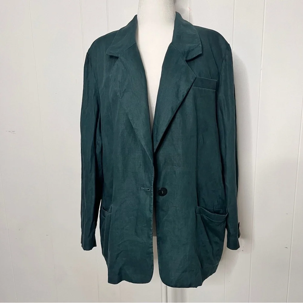 Lord & Taylor 100% Linen Unlined Blazer Longline Dark Green Size 18W Career